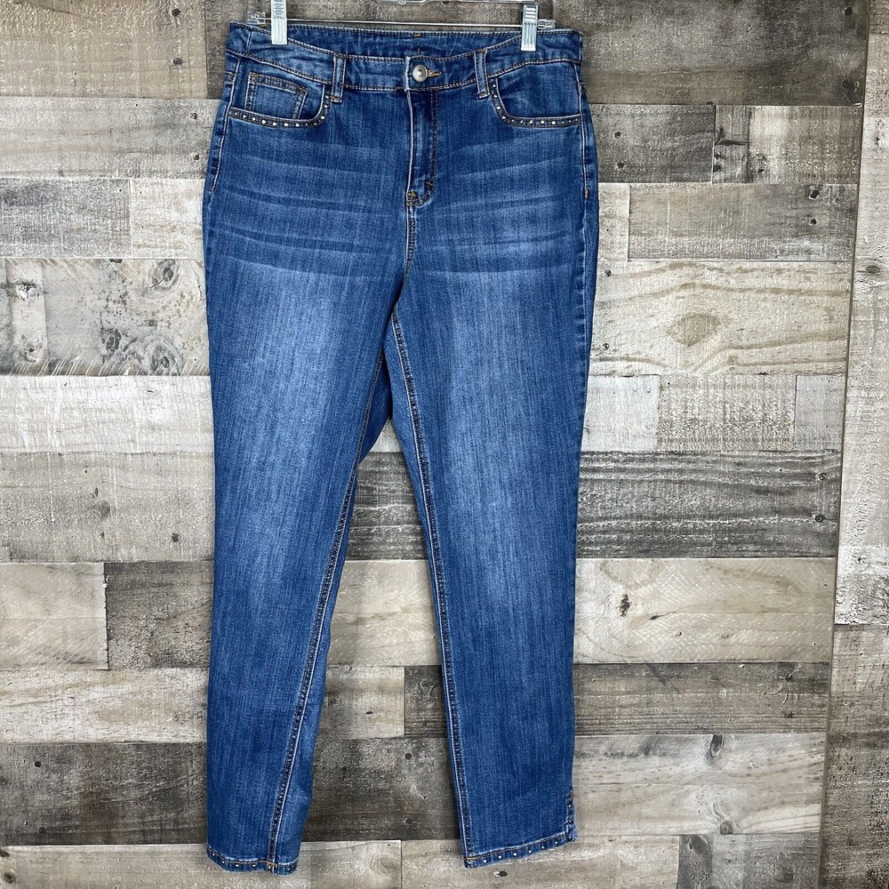 CHRISTOPHER and BANKS Women's Jeans Size 10 Blue Stretch Denim Bling Hem
